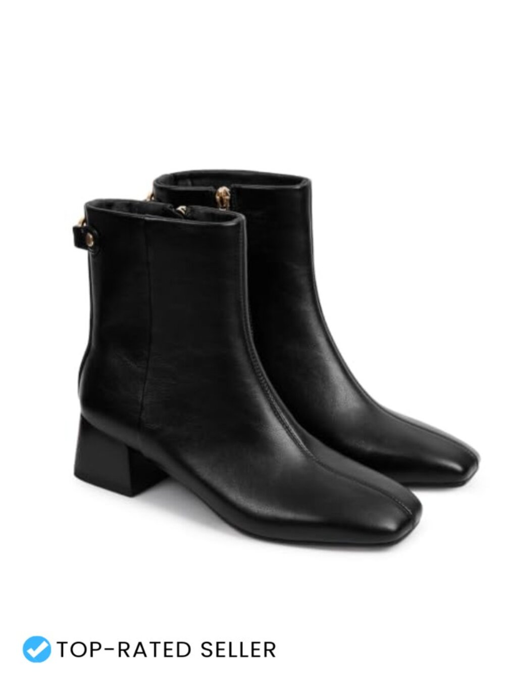 Womens Ankle Boots Square Toe Low Chunky Block Heel Booties with Side Zipper